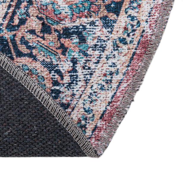 Washable Navy Blue 4' x 4' Yara Round Area Rug Easy to Clean Stain Resistant & Durable Polyester & Chenille Carpet for Sale at Rug Engine