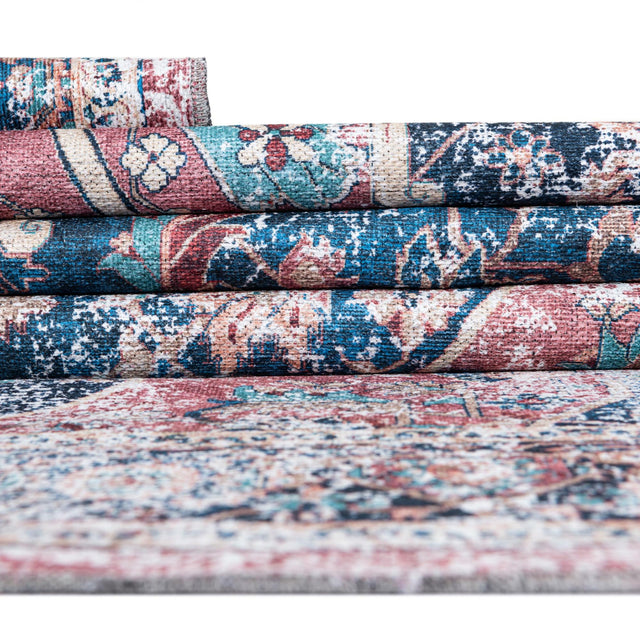 Washable Navy Blue 7' 10 x 7' 10 Yara Square Area Rug Easy to Clean Stain Resistant & Durable Polyester & Chenille Carpet for Sale at Rug Engine