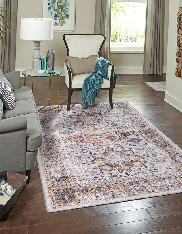 Washable Ivory Almond 5' x 8' Yara Rectangle Area Rug Easy to Clean Stain Resistant & Durable Polyester & Chenille Carpet for Sale at Rug Engine