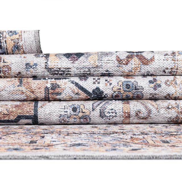 Washable Ivory Almond 5' x 8' Yara Rectangle Area Rug Easy to Clean Stain Resistant & Durable Polyester & Chenille Carpet for Sale at Rug Engine
