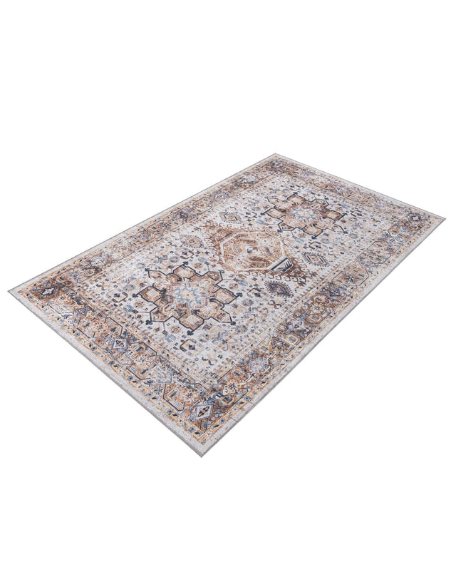 Washable Ivory Almond 5' x 8' Yara Rectangle Area Rug Easy to Clean Stain Resistant & Durable Polyester & Chenille Carpet for Sale at Rug Engine