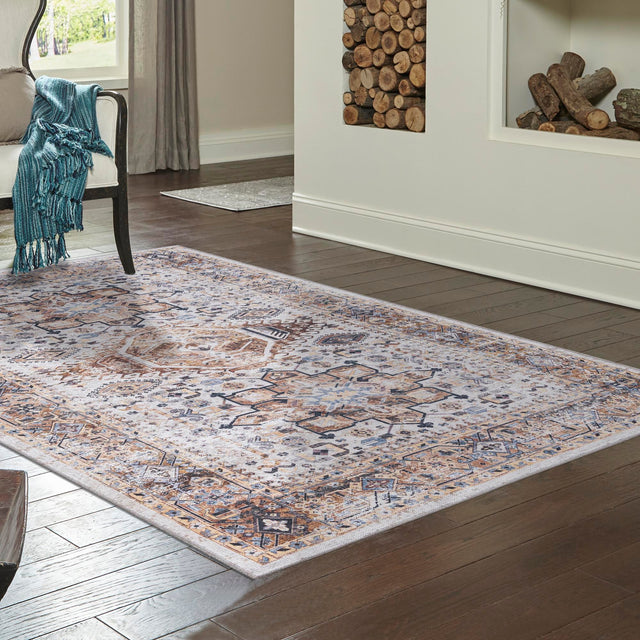 Washable Ivory Almond 5' x 8' Yara Rectangle Area Rug Easy to Clean Stain Resistant & Durable Polyester & Chenille Carpet for Sale at Rug Engine