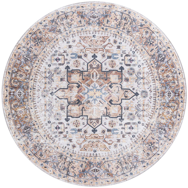 Washable Ivory Almond 7' 10 x 7' 10 Yara Round Area Rug Easy to Clean Stain Resistant & Durable Polyester & Chenille Carpet for Sale at Rug Engine