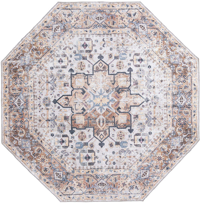 Washable Ivory Almond 7' 10 x 7' 10 Yara Octagon Area Rug Easy to Clean Stain Resistant & Durable Polyester & Chenille Carpet for Sale at Rug Engine