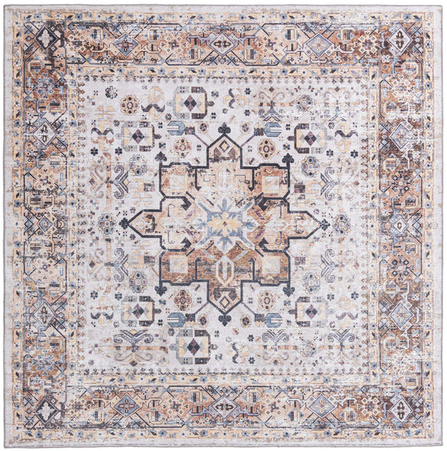 Washable Ivory Almond 7' 10 x 7' 10 Yara Square Area Rug Easy to Clean Stain Resistant & Durable Polyester & Chenille Carpet for Sale at Rug Engine