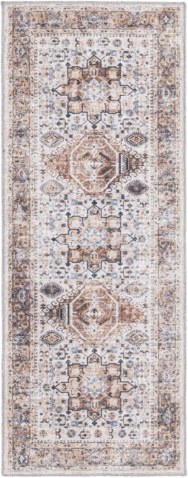 Washable Ivory Almond 2' x 5' Yara Runner Area Rug Easy to Clean Stain Resistant & Durable Polyester & Chenille Carpet for Sale at Rug Engine