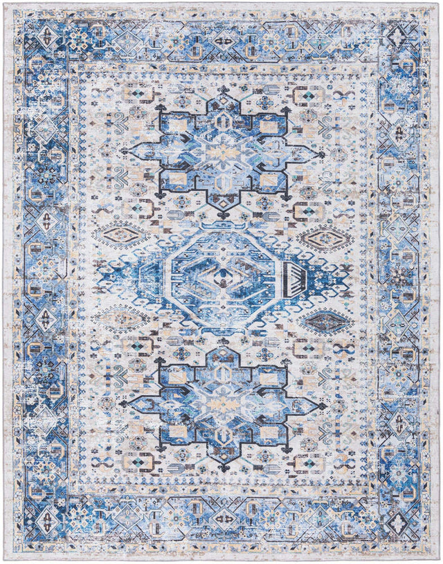 Washable Royal Blue 7' 10 x 10' Yara Rectangle Area Rug Easy to Clean Stain Resistant & Durable Polyester & Chenille Carpet for Sale at Rug Engine