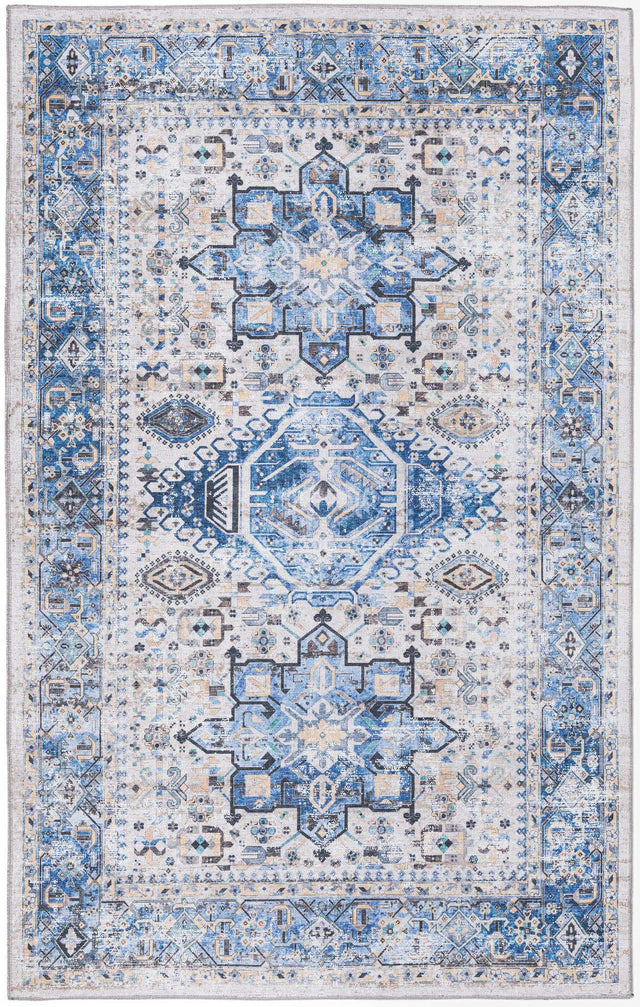 Washable Royal Blue 5' x 8' Yara Rectangle Area Rug Easy to Clean Stain Resistant & Durable Polyester & Chenille Carpet for Sale at Rug Engine