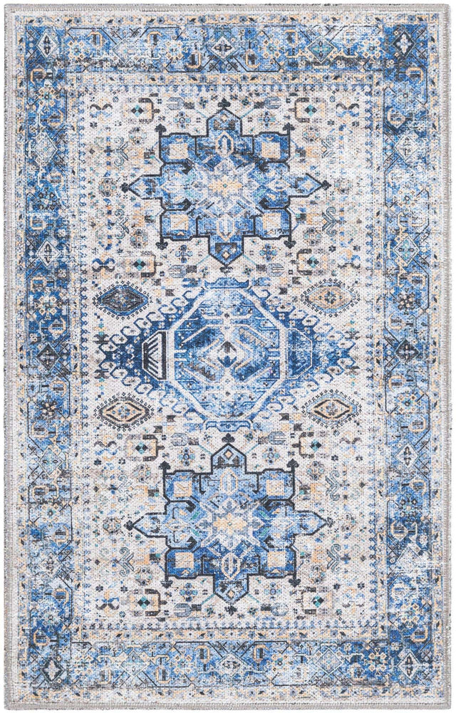 Washable Royal Blue 2' x 3' Yara Rectangle Area Rug Easy to Clean Stain Resistant & Durable Polyester & Chenille Carpet for Sale at Rug Engine