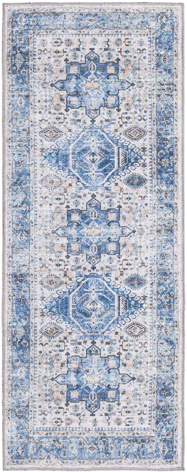 Washable Royal Blue 2' x 5' Yara Runner Area Rug Easy to Clean Stain Resistant & Durable