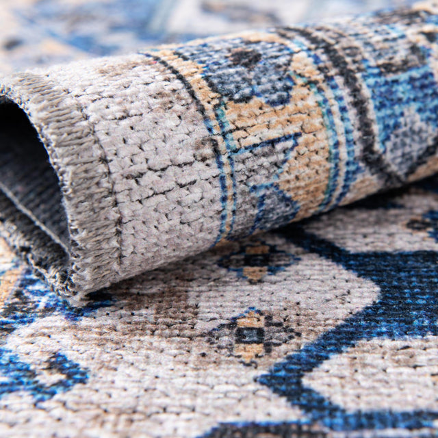 Washable Royal Blue 2' x 5' Yara Runner Area Rug Easy to Clean Stain Resistant & Durable