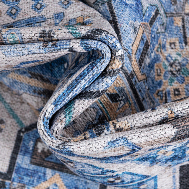 Washable Royal Blue 2' x 5' Yara Runner Area Rug Easy to Clean Stain Resistant & Durable