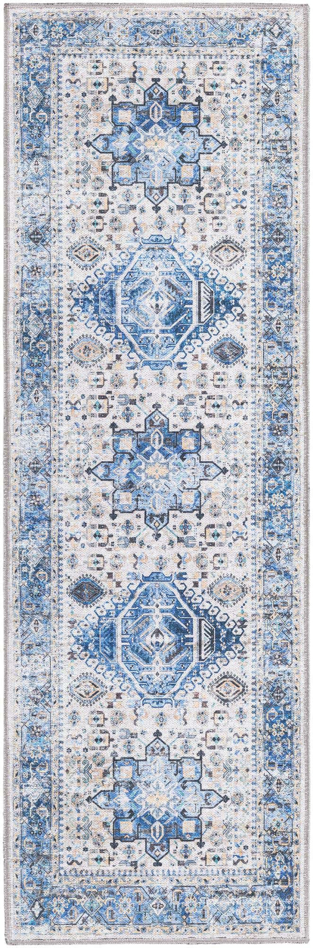 Washable Royal Blue 2' x 6' Yara Runner Area Rug Easy to Clean Stain Resistant & Durable Polyester & Chenille Carpet for Sale at Rug Engine