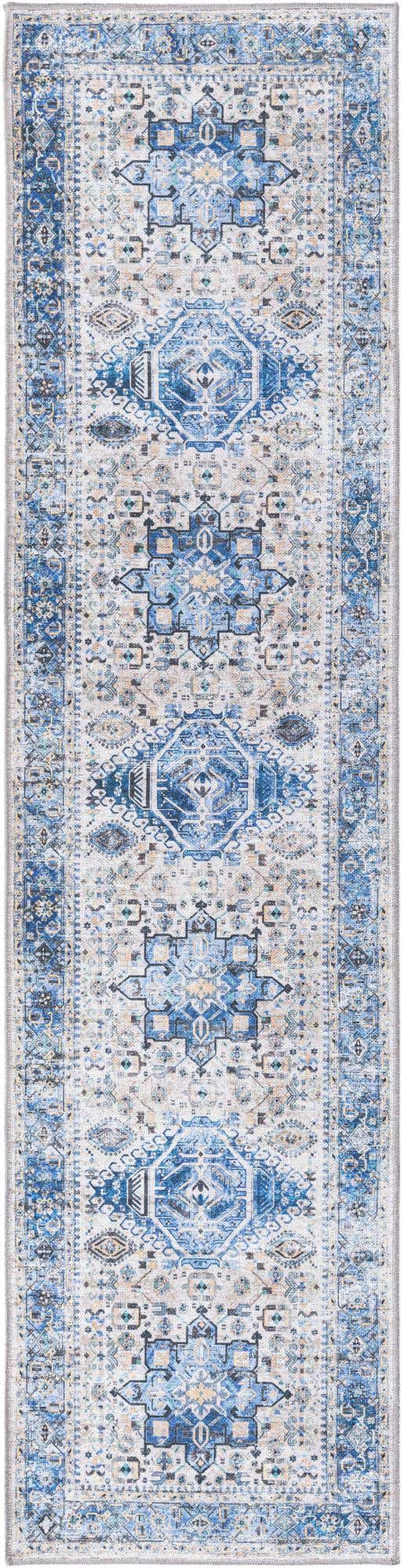 Washable Royal Blue 2' x 8' Yara Runner Area Rug Easy to Clean Stain Resistant & Durable Polyester & Chenille Carpet for Sale at Rug Engine