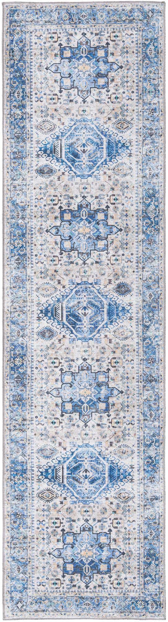 Washable Royal Blue 2' 7 x 10' Yara Runner Area Rug Easy to Clean Stain Resistant & Durable Polyester & Chenille Carpet for Sale at Rug Engine