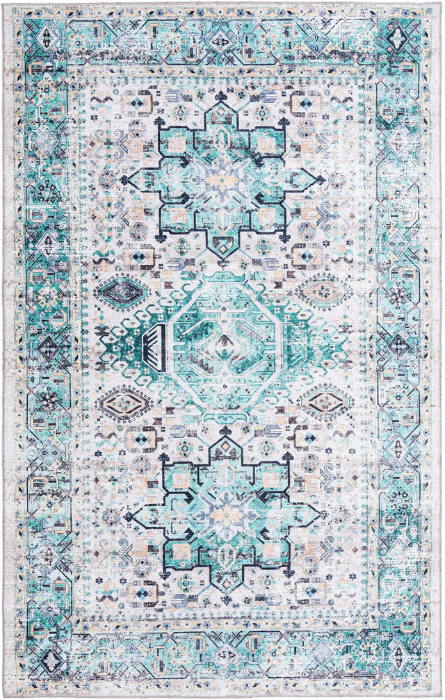 Washable Aqua Green 2' x 3' Yara Rectangle Area Rug Easy to Clean Stain Resistant & Durable Polyester & Chenille Carpet for Sale at Rug Engine