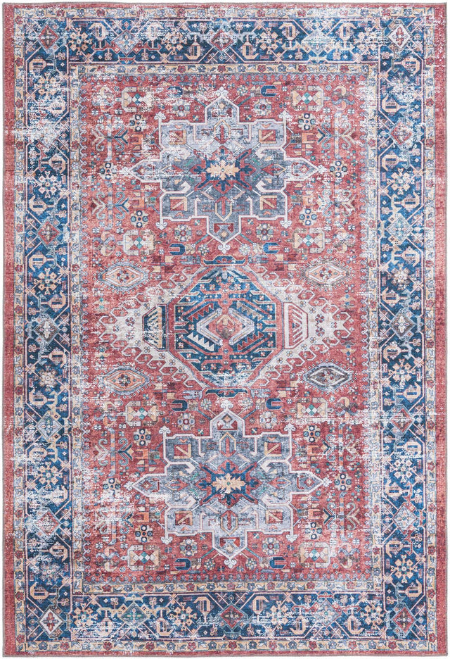 Washable Rust Red 6' x 9' Yara Rectangle Area Rug Easy to Clean Stain Resistant & Durable Polyester & Chenille Carpet for Sale at Rug Engine