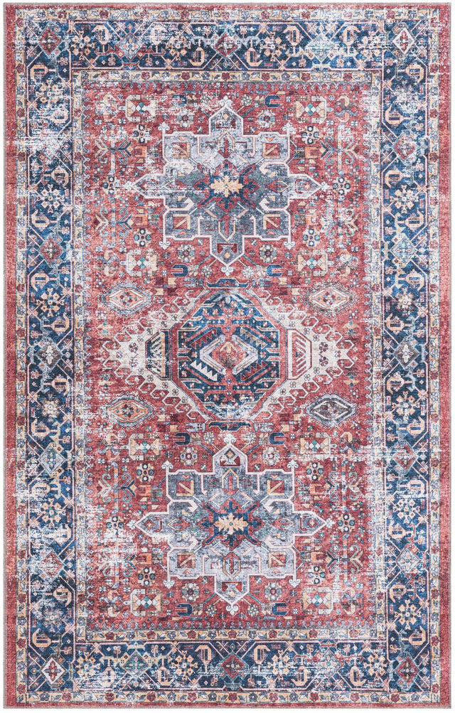 Washable Rust Red 5' x 8' Yara Rectangle Area Rug Easy to Clean Stain Resistant & Durable Polyester & Chenille Carpet for Sale at Rug Engine