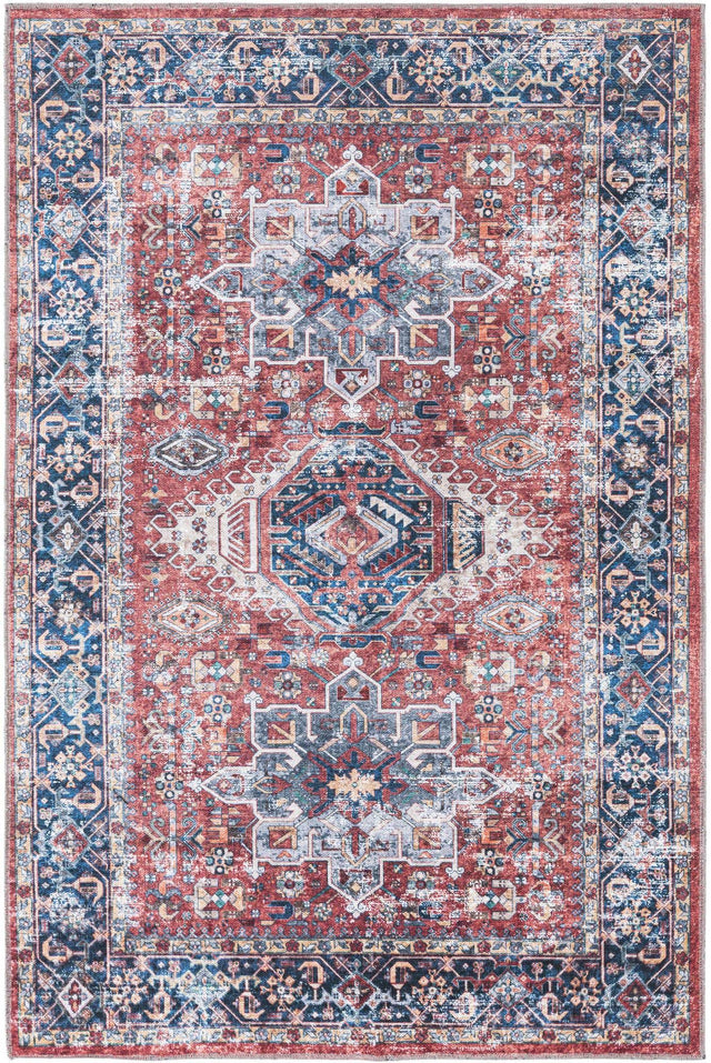 Washable Rust Red 4' x 6' Yara Rectangle Area Rug Easy to Clean Stain Resistant & Durable Polyester & Chenille Carpet for Sale at Rug Engine