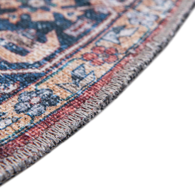 Washable Rust Red 4' x 4' Yara Round Area Rug Easy to Clean Stain Resistant & Durable Polyester & Chenille Carpet for Sale at Rug Engine