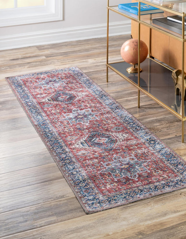Washable Rust Red 2' 7 x 10' Yara Runner Area Rug Easy to Clean Stain Resistant & Durable Polyester & Chenille Carpet for Sale at Rug Engine