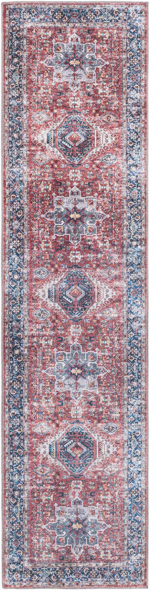 Washable Rust Red 2' x 8' Yara Runner Area Rug Easy to Clean Stain Resistant & Durable Polyester & Chenille Carpet for Sale at Rug Engine