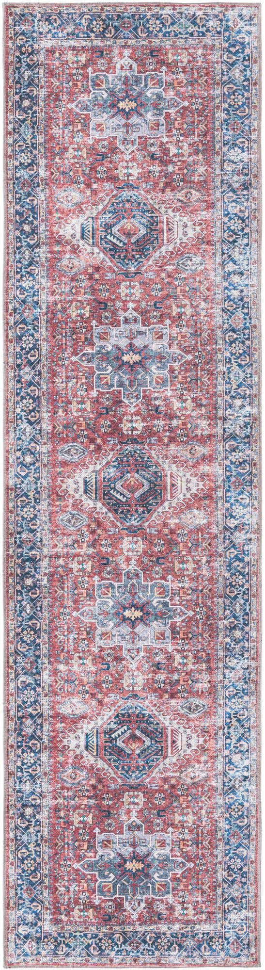 Washable Rust Red 2' 7 x 10' Yara Runner Area Rug Easy to Clean Stain Resistant & Durable Polyester & Chenille Carpet for Sale at Rug Engine