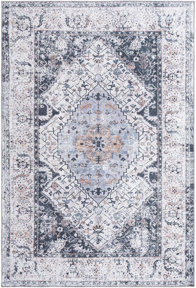 Washable Linen Charcoal 6' x 9' Yara Rectangle Area Rug Easy to Clean Stain Resistant & Durable Polyester & Chenille Carpet for Sale at Rug Engine