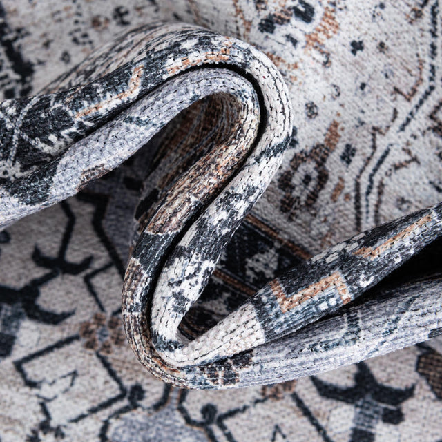 Washable Linen Charcoal 4' x 6' Yara Rectangle Area Rug Easy to Clean Stain Resistant & Durable Polyester & Chenille Carpet for Sale at Rug Engine