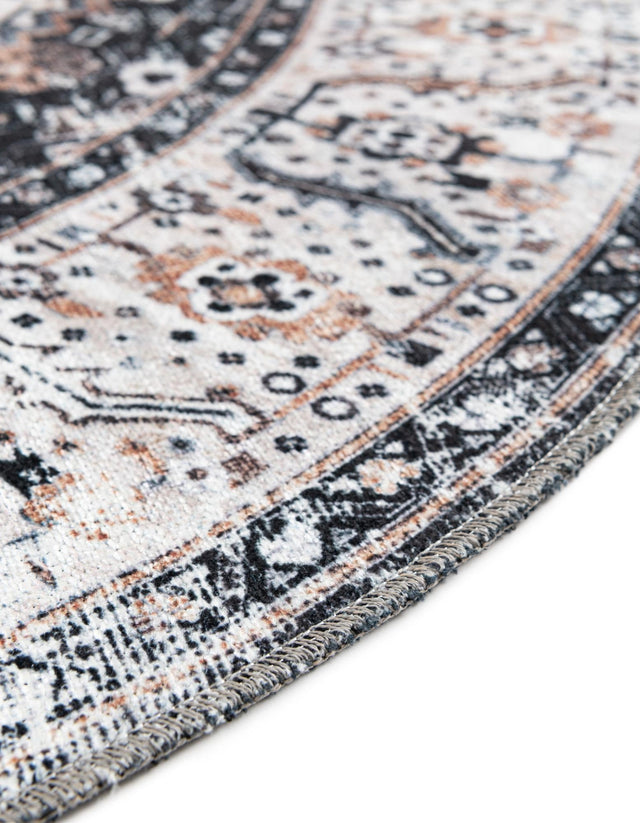 Washable Linen Charcoal 3' 3 x 3' 3 Yara Round Area Rug Easy to Clean Stain Resistant & Durable Polyester & Chenille Carpet for Sale at Rug Engine