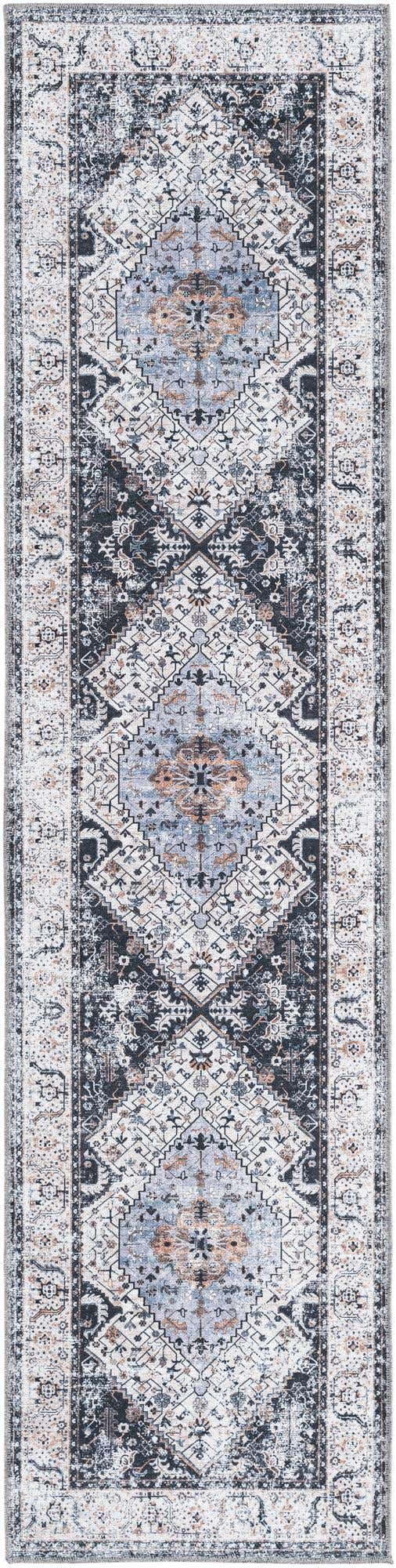 Washable Linen Charcoal 2' x 8' Yara Runner Area Rug Easy to Clean Stain Resistant & Durable Polyester & Chenille Carpet for Sale at Rug Engine