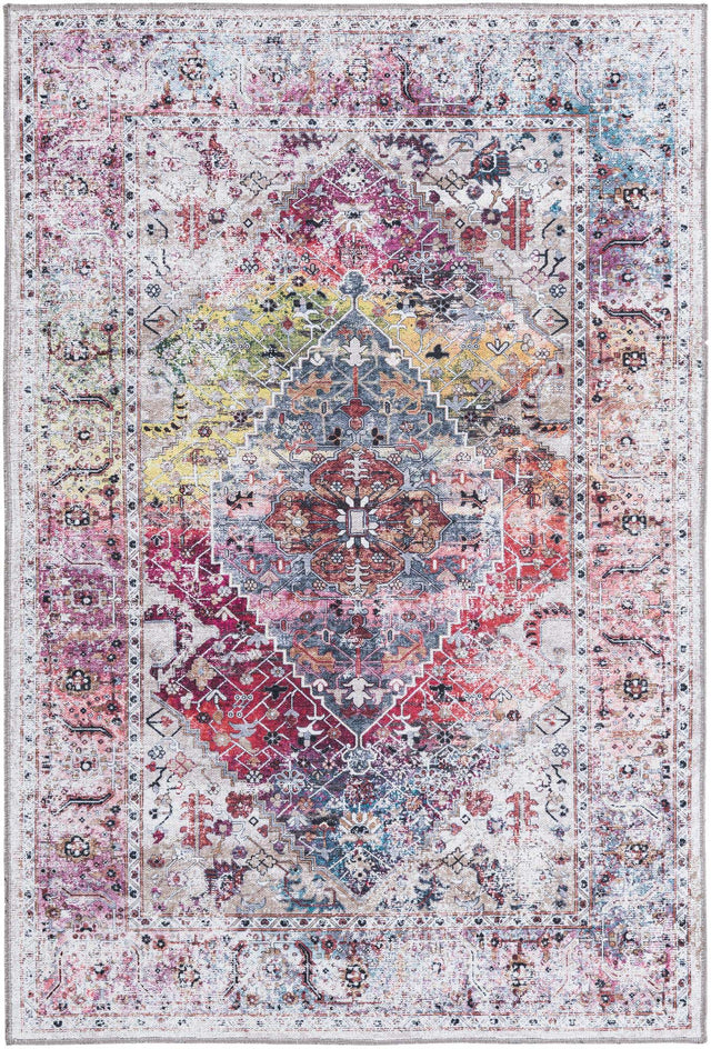 Washable Multicolor 4' x 6' Yara Rectangle Area Rug Easy to Clean Stain Resistant & Durable Polyester & Chenille Carpet for Sale at Rug Engine