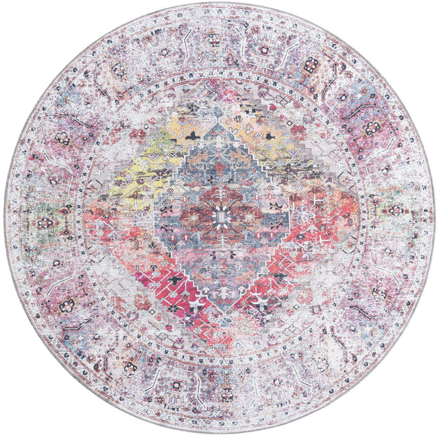 Washable Multicolor 7' 10 x 7' 10 Yara Round Area Rug Easy to Clean Stain Resistant & Durable Polyester & Chenille Carpet for Sale at Rug Engine