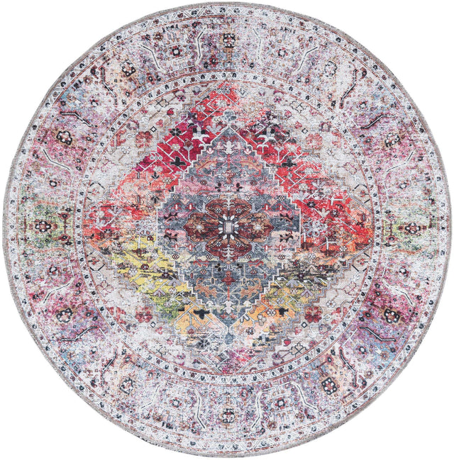 Washable Multicolor 4' x 4' Yara Round Area Rug Easy to Clean Stain Resistant & Durable Polyester & Chenille Carpet for Sale at Rug Engine
