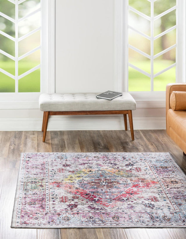 Washable Multicolor 7' 10 x 7' 10 Yara Square Area Rug Easy to Clean Stain Resistant & Durable Polyester & Chenille Carpet for Sale at Rug Engine