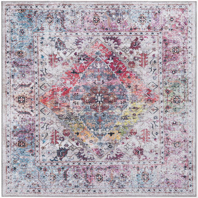 Washable Multicolor 5' x 5' Yara Square Area Rug Easy to Clean Stain Resistant & Durable Polyester & Chenille Carpet for Sale at Rug Engine