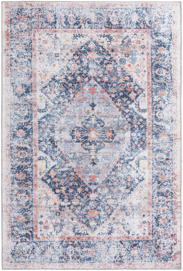 Washable Navy Blue 6' x 9' Yara Rectangle Area Rug Easy to Clean Stain Resistant & Durable Polyester & Chenille Carpet for Sale at Rug Engine