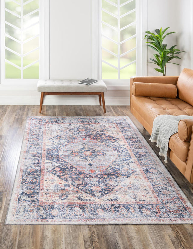 Washable Navy Blue 2' x 3' Yara Rectangle Area Rug Easy to Clean Stain Resistant & Durable Polyester & Chenille Carpet for Sale at Rug Engine