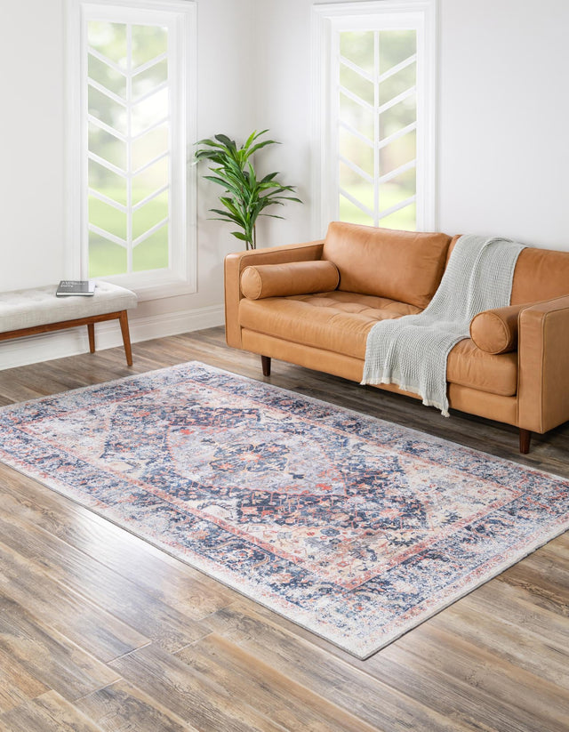 Washable Navy Blue 7' 10 x 10' Yara Rectangle Area Rug Easy to Clean Stain Resistant & Durable Polyester & Chenille Carpet for Sale at Rug Engine