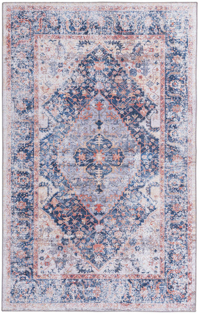 Washable Navy Blue 5' x 8' Yara Rectangle Area Rug Easy to Clean Stain Resistant & Durable Polyester & Chenille Carpet for Sale at Rug Engine