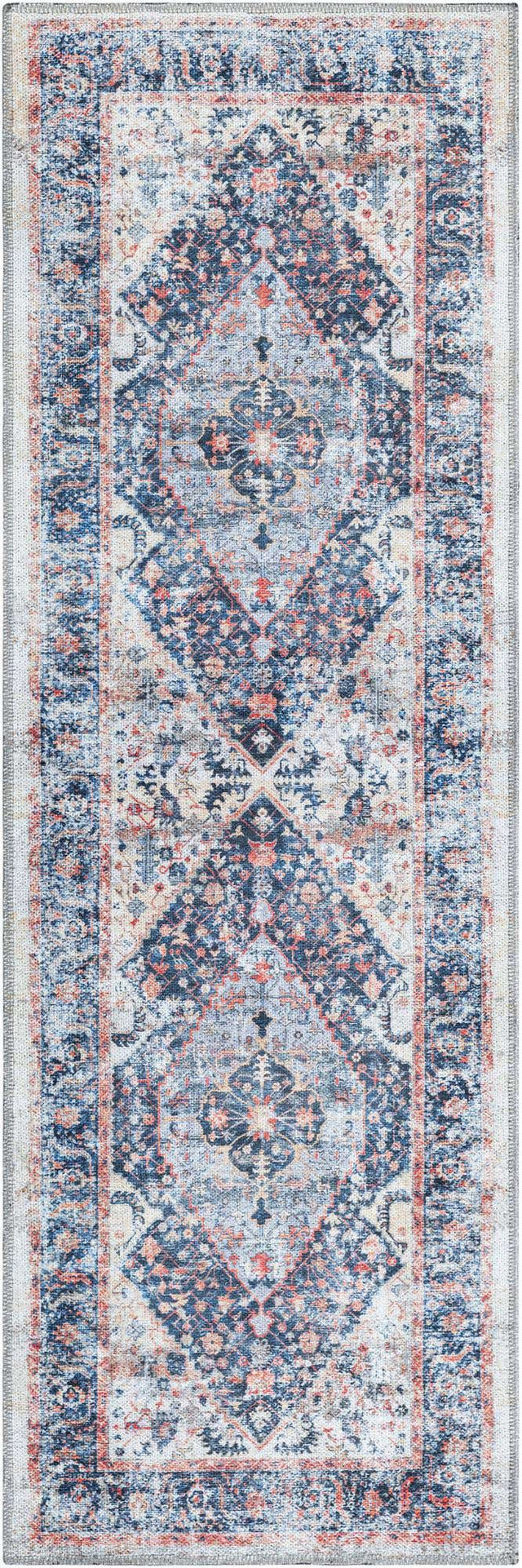 Washable Navy Blue 2' x 6' Yara Runner Area Rug Easy to Clean Stain Resistant & Durable Polyester & Chenille Carpet for Sale at Rug Engine