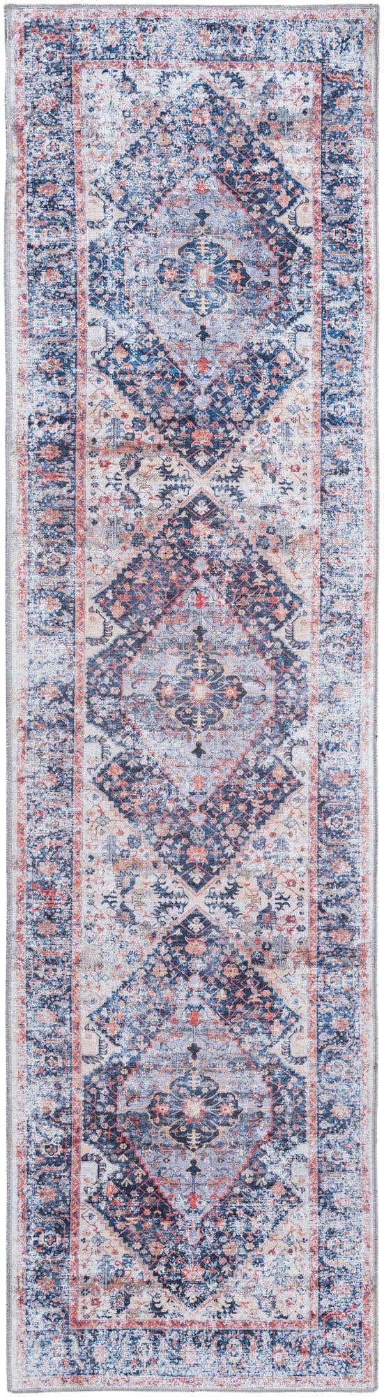 Washable Navy Blue 2' 7 x 10' Yara Runner Area Rug Easy to Clean Stain Resistant & Durable Polyester & Chenille Carpet for Sale at Rug Engine
