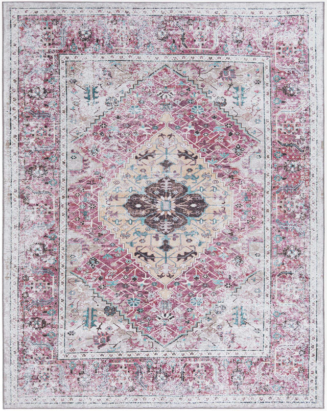 Washable Light Coral Pink 7' 10 x 10' Yara Rectangle Area Rug Easy to Clean Stain Resistant & Durable Polyester & Chenille Carpet for Sale at Rug Engine