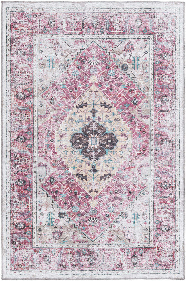 Washable Light Coral Pink 4' x 6' Yara Rectangle Area Rug Easy to Clean Stain Resistant & Durable Polyester & Chenille Carpet for Sale at Rug Engine