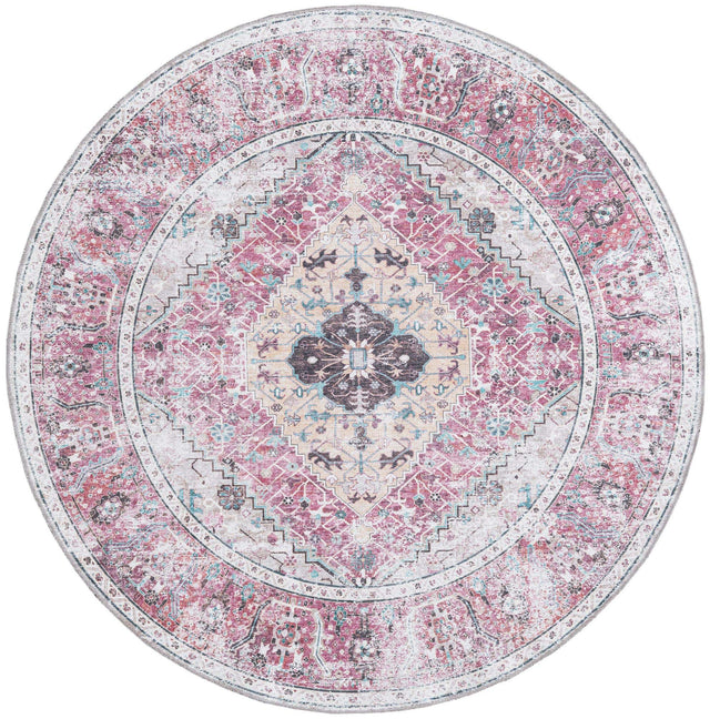 Washable Light Coral Pink 6' x 6' Yara Round Area Rug Easy to Clean Stain Resistant & Durable Polyester & Chenille Carpet for Sale at Rug Engine