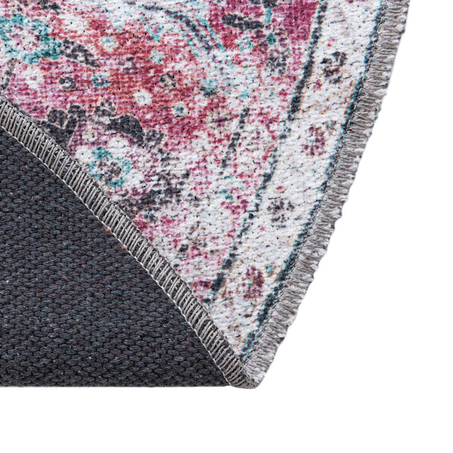 Washable Light Coral Pink 7' 10 x 7' 10 Yara Round Area Rug Easy to Clean Stain Resistant & Durable Polyester & Chenille Carpet for Sale at Rug Engine