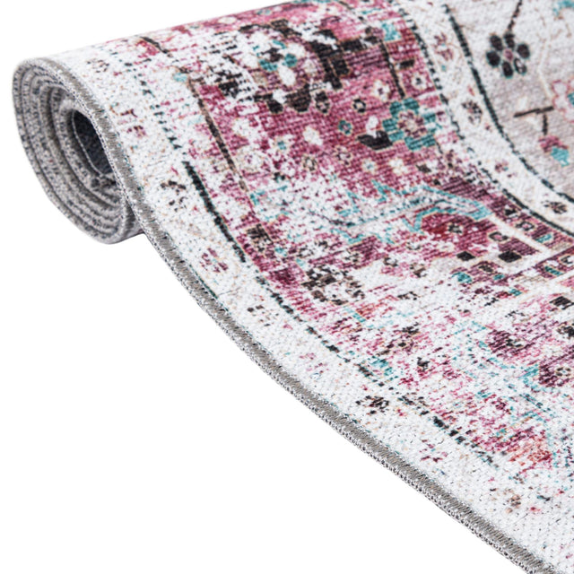 Washable Light Coral Pink 4' x 4' Yara Round Area Rug Easy to Clean Stain Resistant & Durable Polyester & Chenille Carpet for Sale at Rug Engine
