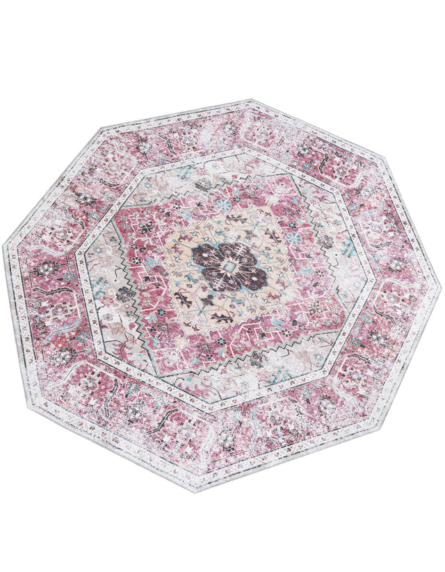 Washable Light Coral Pink 7' 10 x 7' 10 Yara Octagon Area Rug Easy to Clean Stain Resistant & Durable Polyester & Chenille Carpet for Sale at Rug Engine