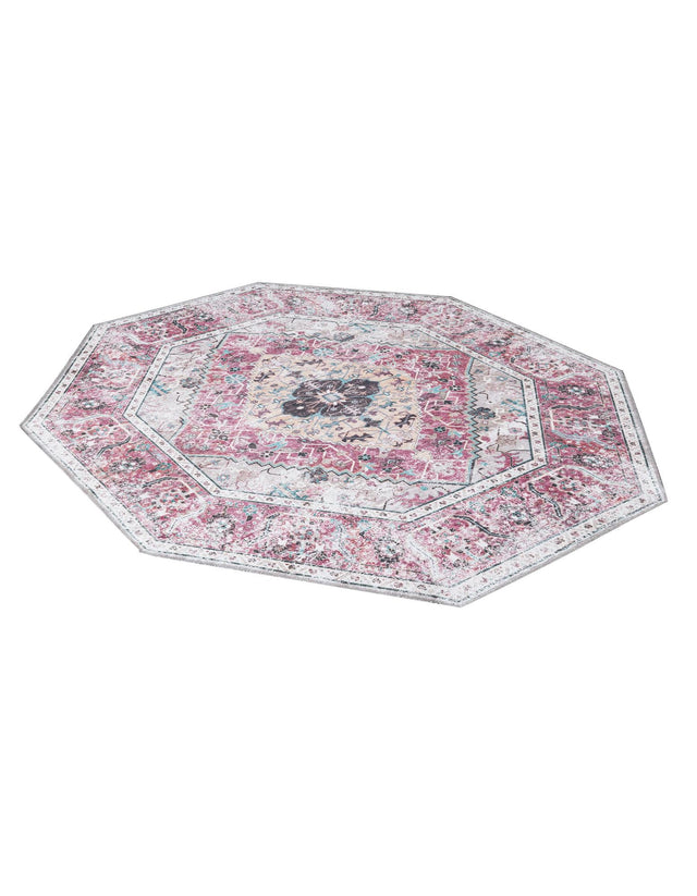 Washable Light Coral Pink 5' x 5' Yara Octagon Area Rug Easy to Clean Stain Resistant & Durable Polyester & Chenille Carpet for Sale at Rug Engine