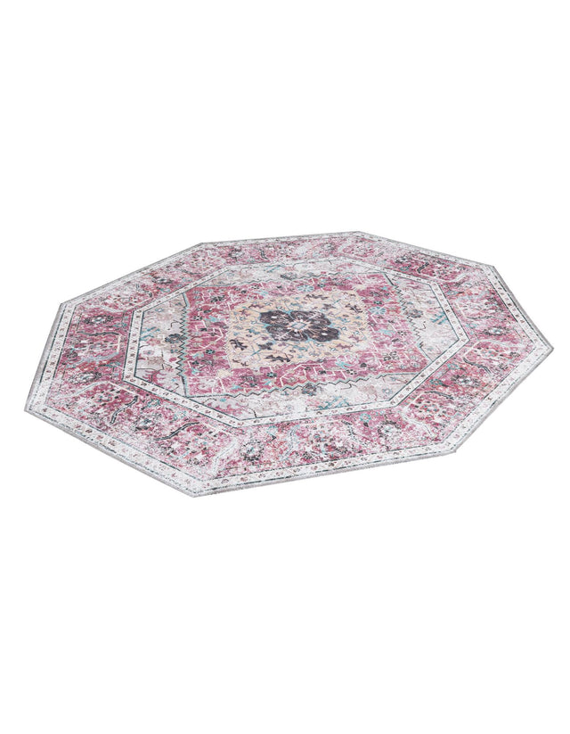 Washable Light Coral Pink 5' x 5' Yara Octagon Area Rug Easy to Clean Stain Resistant & Durable Polyester & Chenille Carpet for Sale at Rug Engine